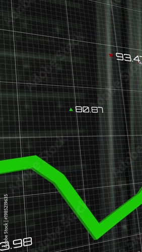 Vertical video: On update green polyline moving right, climbing and dipping, showing data trends