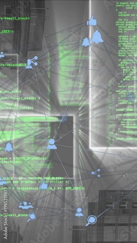 Vertical video: Light turning on, AR overlay forming on hall, icons linking, visualizing network