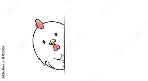 Cute cartoon chicken peeking from behind a white blank space