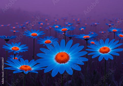 Blue Daisies in Field