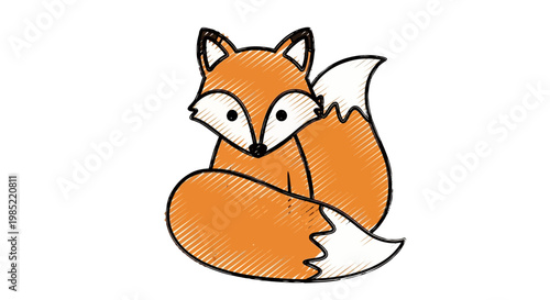 Cute fox illustration, cartoon style, orange and white, isolated on white background