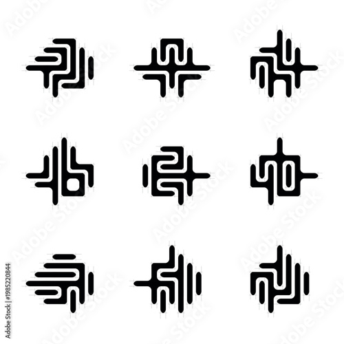 set of  line geometric pattern ornament vector design
