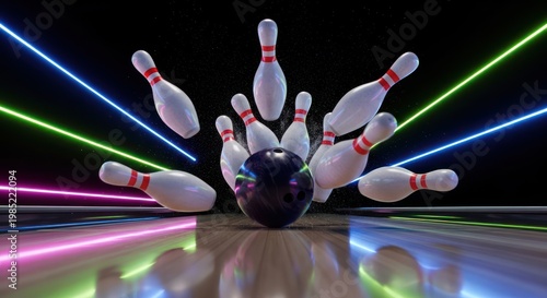 Bowling pins hit by ball.