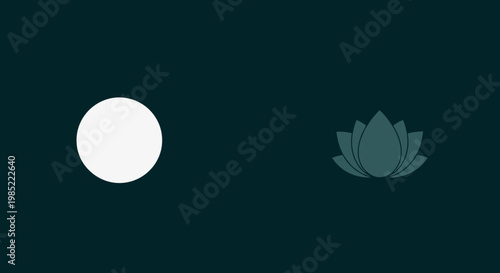 A serene night scene with a full moon shining brightly and a lotus flower blooming in the water under the gentle glow.