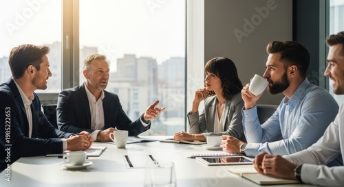 Business people in meeting discussion.