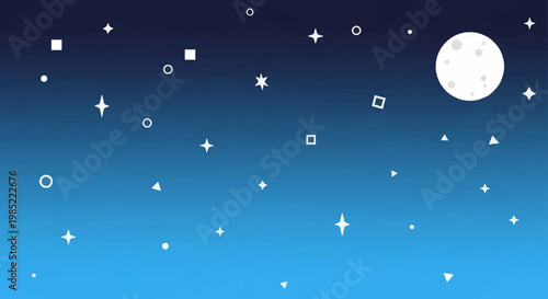 A serene nighttime scene with a full moon shining brightly in the dark blue sky filled with stars.