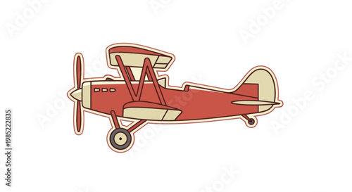Cuadro en lienzo Retro Biplane Aircraft, Vintage Red Airplane Illustration, Aviation Icon