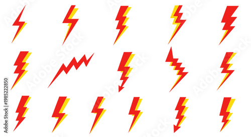 Free Download Set of Red and Yellow Lightning Bolt Icons, Energy Symbols - GFXLoad