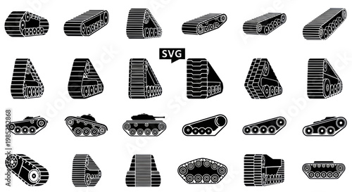 Tank Tracks and Mini Tanks Vector Icons Set - Military Vehicle Parts
