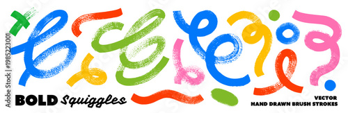 Bold organic squiggly lines and curly brush strokes. Funky grunge graffiti thick squiggles, doodle irregular lines for street art or futuristic design. Geometric bold organic forms with rough texture.