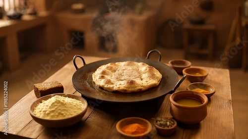 Traditional Puran Poli Cooking on a Tawa in Rustic Indian Kitchen
