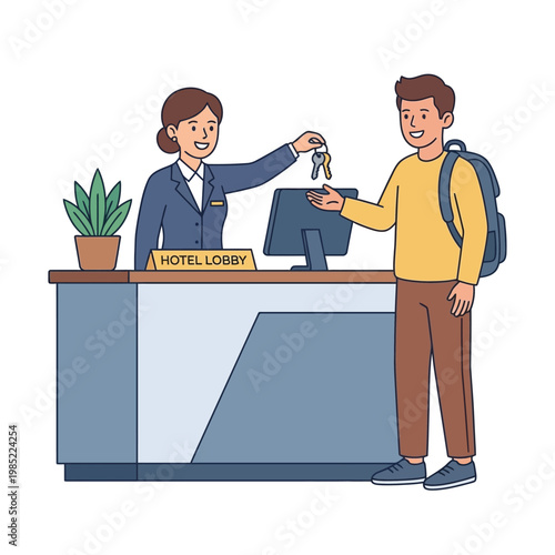 Hotel Receptionist Handing Keys to Guest