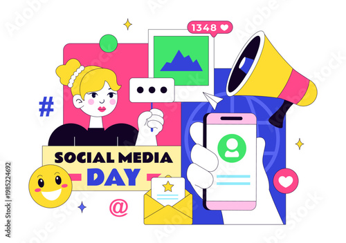 Social Media Day Vector Illustration Digital Communication Concept With Smartphone Notifications Chat Emojis And Online Network Interaction Design
