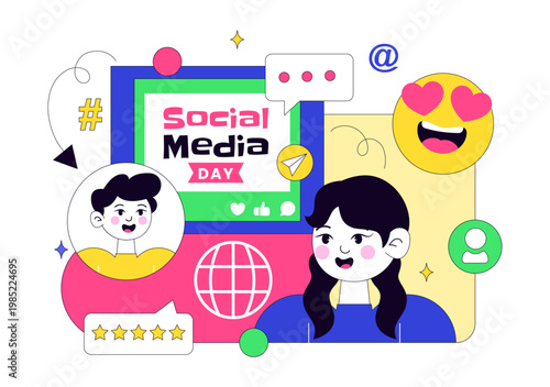 Social Media Day Vector Illustration Digital Communication Concept With Smartphone Notifications Chat Emojis And Online Network Interaction Design