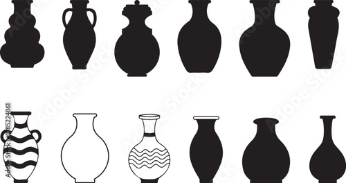 Collection of black and white vase silhouettes pottery