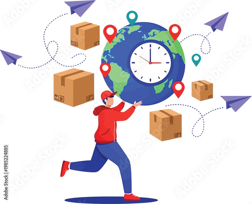 Man delivering packages around the world on time