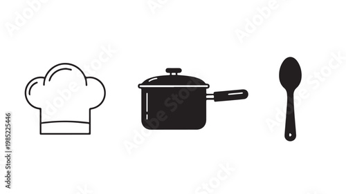 Cooking icons chef hat pot spoon