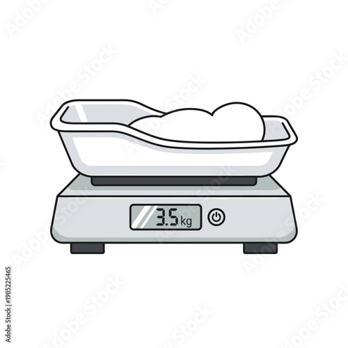 Digital kitchen scale with food.