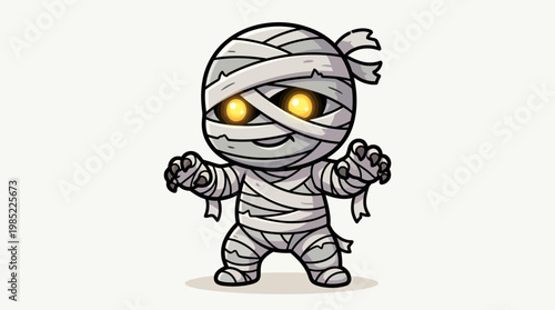 Adorable chibi mummy monster in cute spooky halloween style