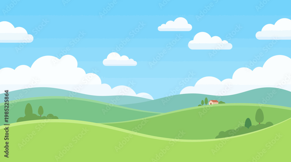 Obraz premium Minimal rolling hills landscape with soft curves and green layers