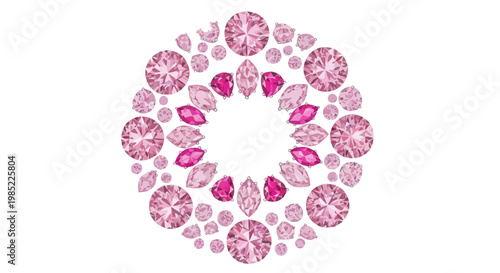 Pink Gemstone Mandala Circle Pattern on White Background