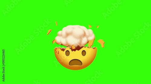 Animated Exploding Head Mind Blown Emoji on Green Screen Chroma Key