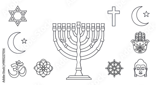 Religious Symbols Collection: Christianity, Judaism, Islam, Buddhism, Hinduism, Sikhism