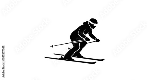 Silhouette of a skier descending a slope on skis with poles