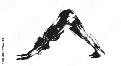 Abstract Ink Brush Yoga Pose Downward Dog