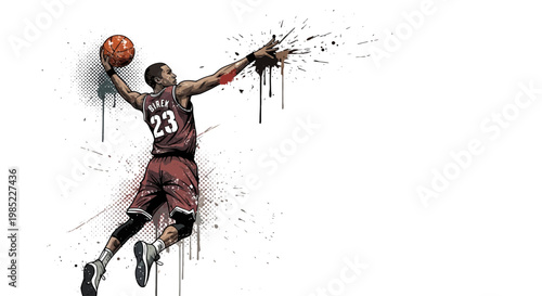 Basketball player dunking with paint splatter effect
