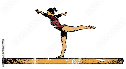 Gymnast balancing on beam, artistic performance, athletic pose