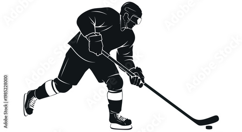 Ice Hockey Player Silhouette, Action Shot, Sports Illustration