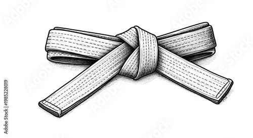 Martial Arts Belt Knot Illustration, Karate Gi Obi, Black and White Drawing