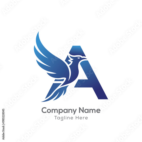 Abstract blue bird or phoenix integrated with letter a logo design, letter