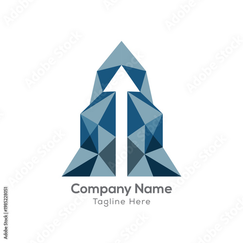 Abstract geometric blue triangle upward arrow or building logo design