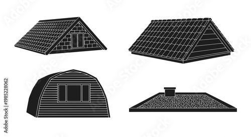 Canvas Print Set of house roof silhouettes: gable, gambrel, arched, mansard