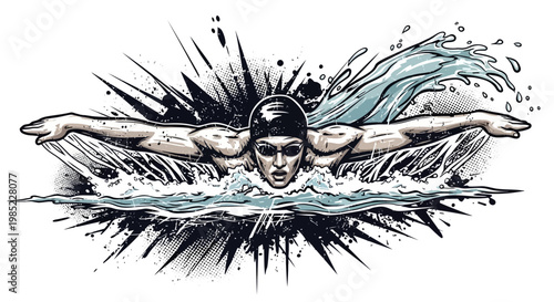Swimmer Butterfly Stroke Action Splash