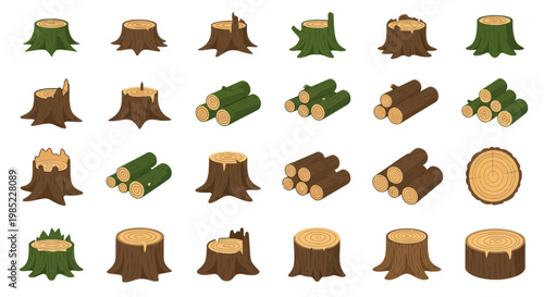 Tree Stumps and Wood Logs Collection - Nature Elements Set