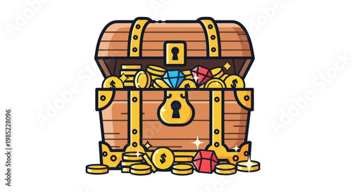 Treasure Chest Full of Gold Coins and Jewels