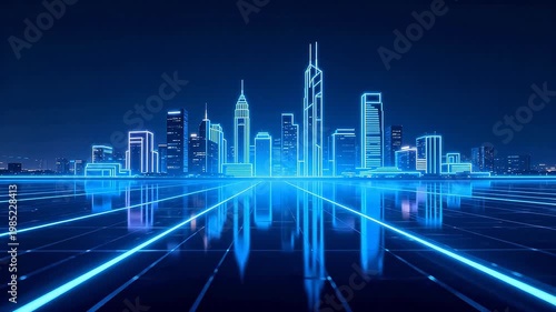 Futuristic city skyline with neon lights