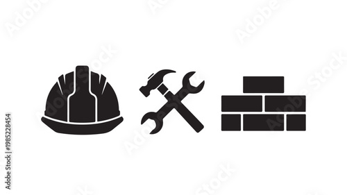 Construction tools and safety equipment icons