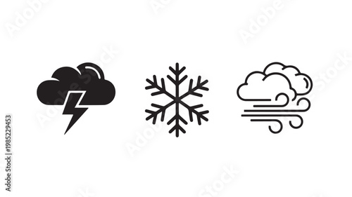 Weather icons for storm, snow, and wind