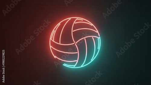 Dynamic neon glow illuminates a stylized volleyball icon against a dark, energetic backdrop