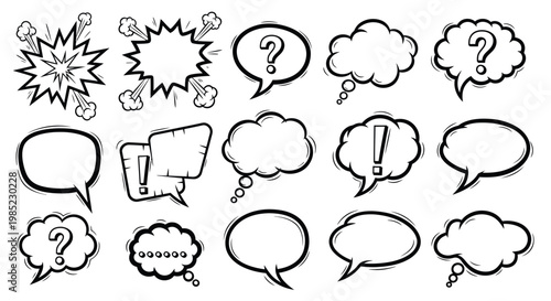 Hand-drawn Speech Bubbles and Comic Explosions Set