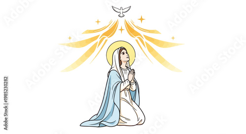 Virgin Mary Praying Receiving Holy Spirit Dove