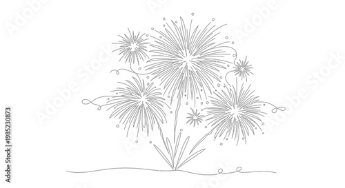 Firework Burst Line Art - Festive Celebration Illustration