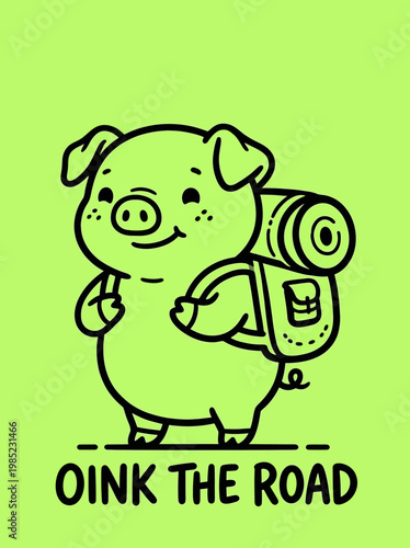 Pig with a backpack on smiling.