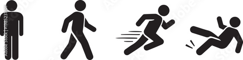 Man Standing, Walking, Falling and Running Icon Set People Symbols and Vector Illustration