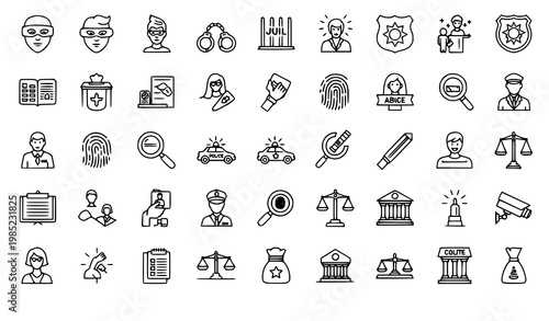 Crime and Law Enforcement 50 Line Icons Set Police Arrest Editable Stroke Vector