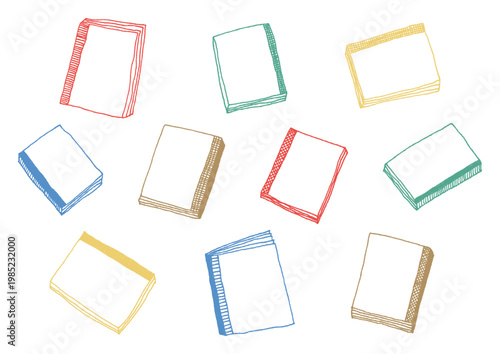 右綴じと左綴じの本のシンプルでカラフルな手描きのイラストセット